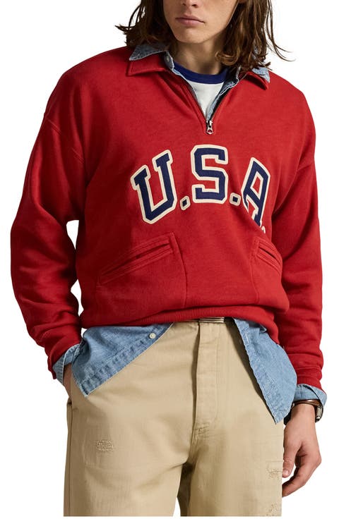 Vintgae Fit USA Quarter Zip Sweatshirt