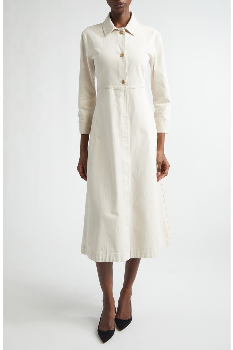 Amelia Long Sleeve Stretch Cotton Shirtdress, Main, color, SAND