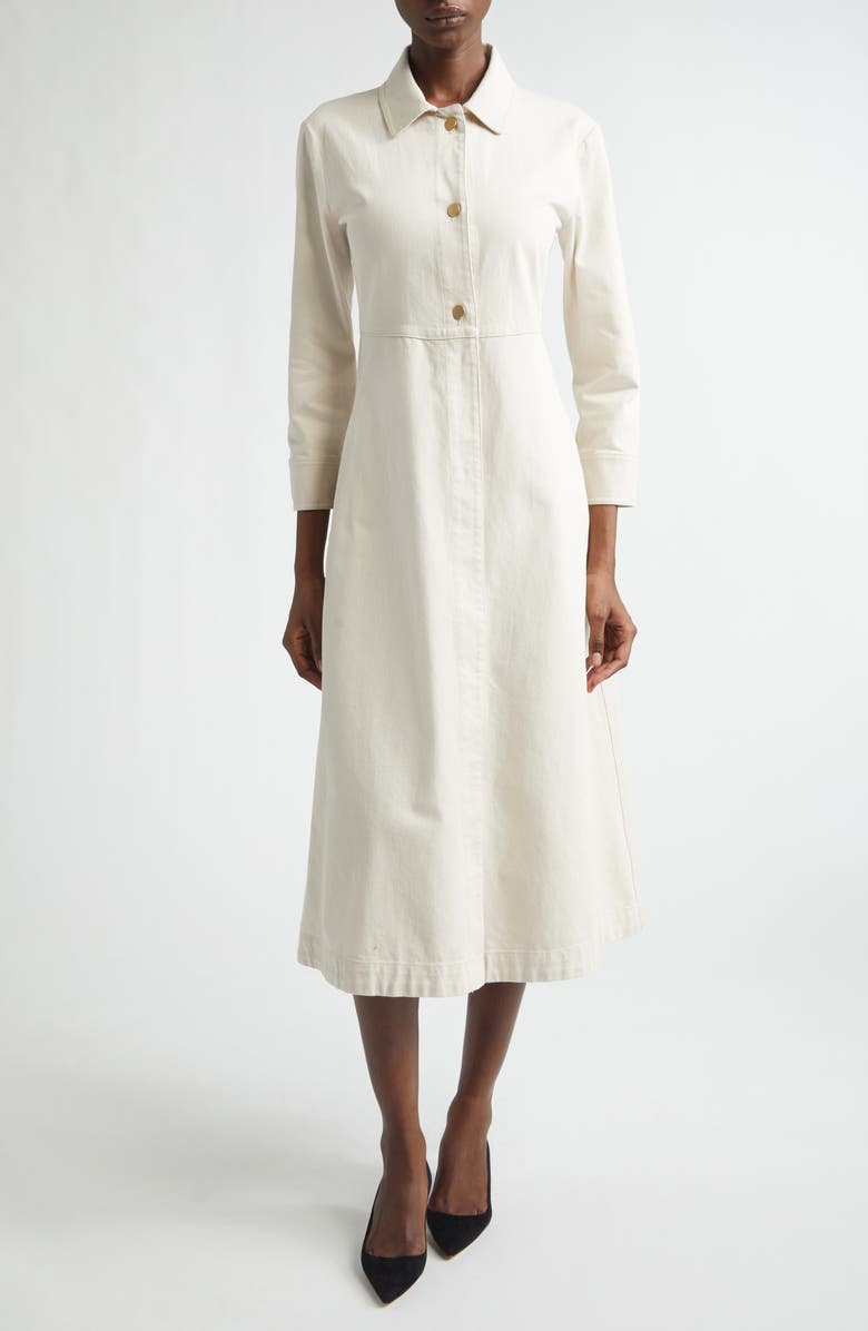 Max Mara Amelia Long Sleeve Stretch Cotton Shirtdress, Main, color, Sand