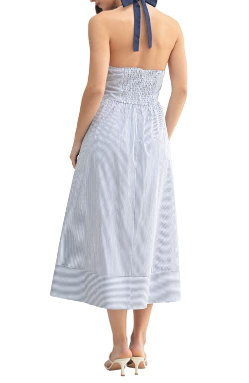 Mila Mae Stripe Fit & Flare Halter Midi Dress In Navy Stripe