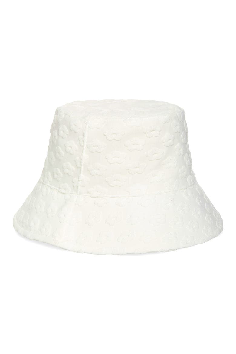 Kids' Floral Jacquard Cotton Terry Bucket Hat, Main, color, WHITE