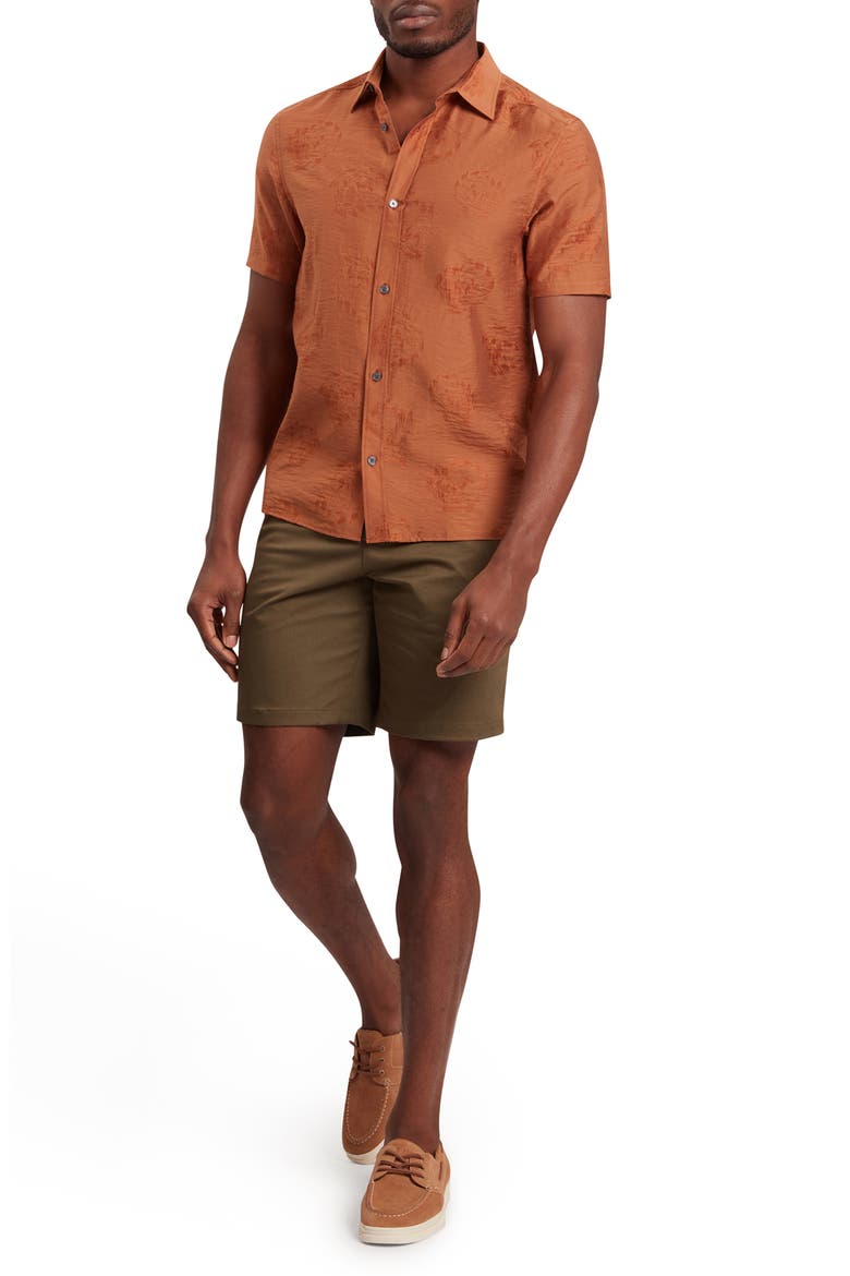 Fabiane Floral Jacquard Short Sleeve Button-Up Shirt, Alternate, color, BROWN-RED