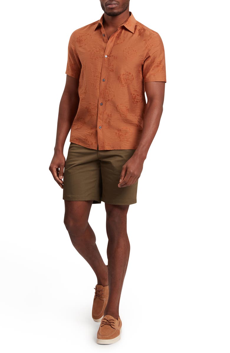 Ted Baker Fabiane Floral Jacquard Short Sleeve Button-Up Shirt, Alternate, color, Brown-Red