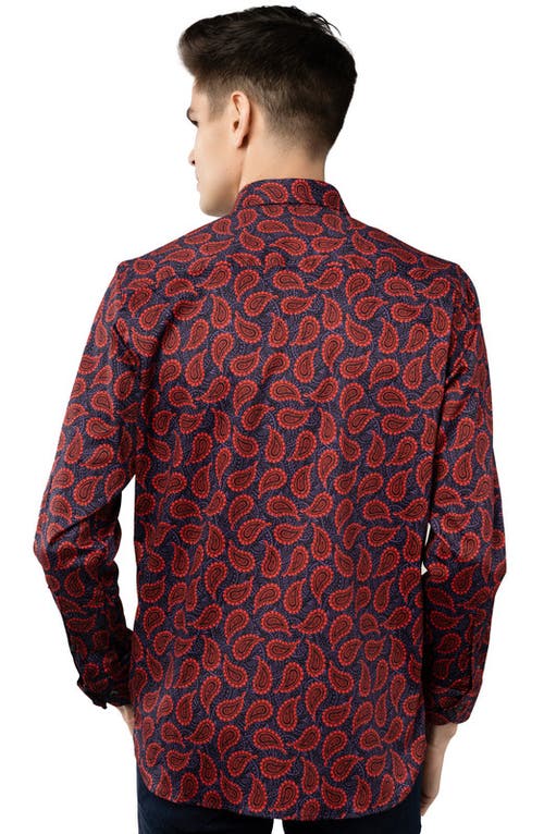 Luchiano Visconti Black And Purple With Bright Red Paisley Shirt In Multi