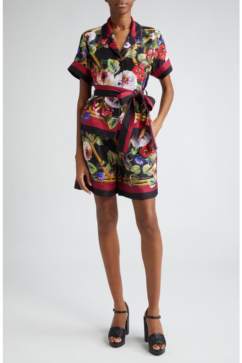 Floral Belted Silk Camp Shirt, Alternate, color, HH4YAROSETO BORDO ROSSO