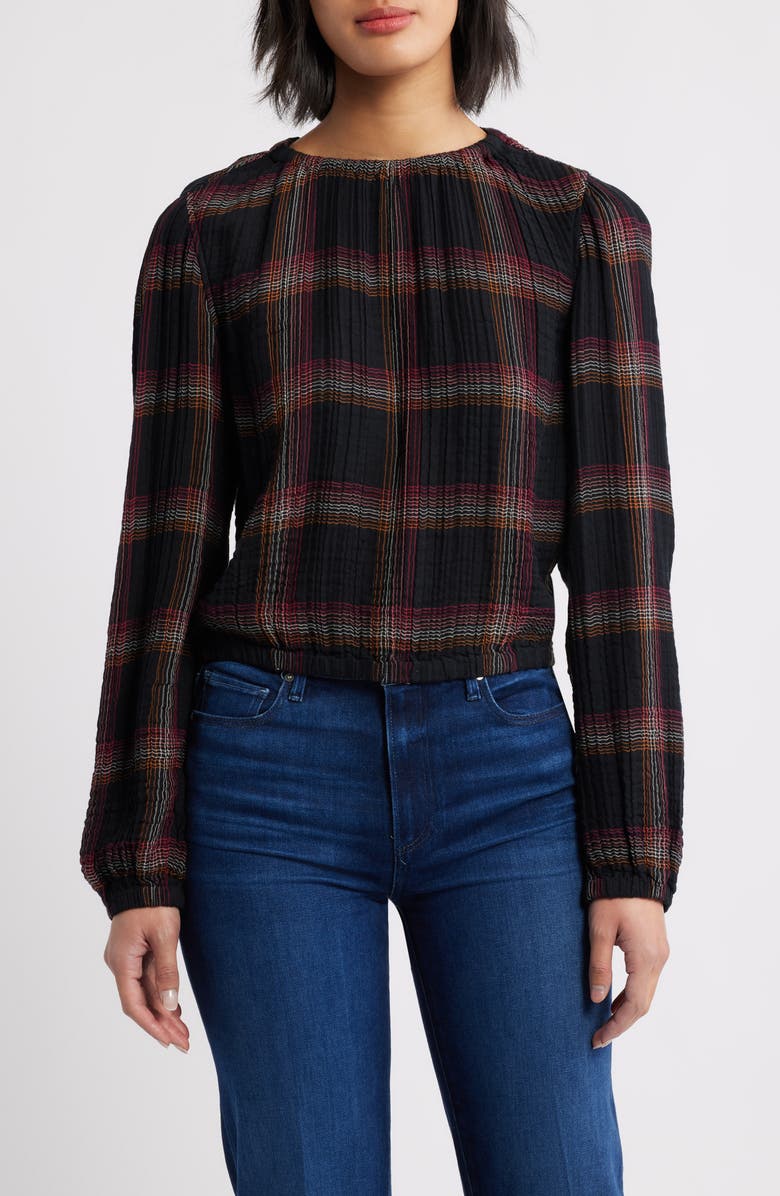 Cloth
Stone Elastic Shirred Top, Main, color, Autumn Sunset Plaid