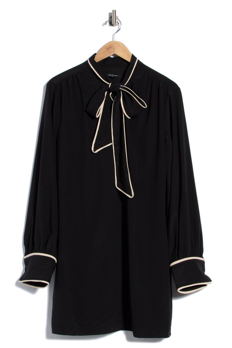 Bow Front Long Sleeve Babydoll Dress, Main, color, BLACK