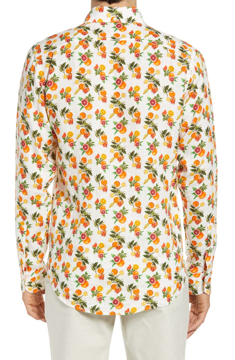 Eton Slim Fit Citrus Print Linen Button-Down Shirt, Alternate, color, 