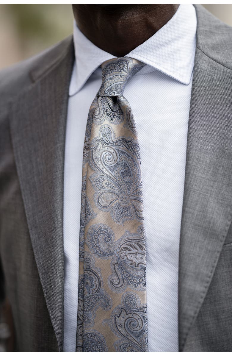 Elizabetta Cortina - Extra Long Silk Jacquard Tie for Men, Alternate, color, Warm Pewter