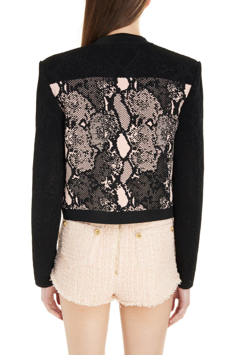 Balmain Python Jacquard Sweater Jacket, Alternate, color, 