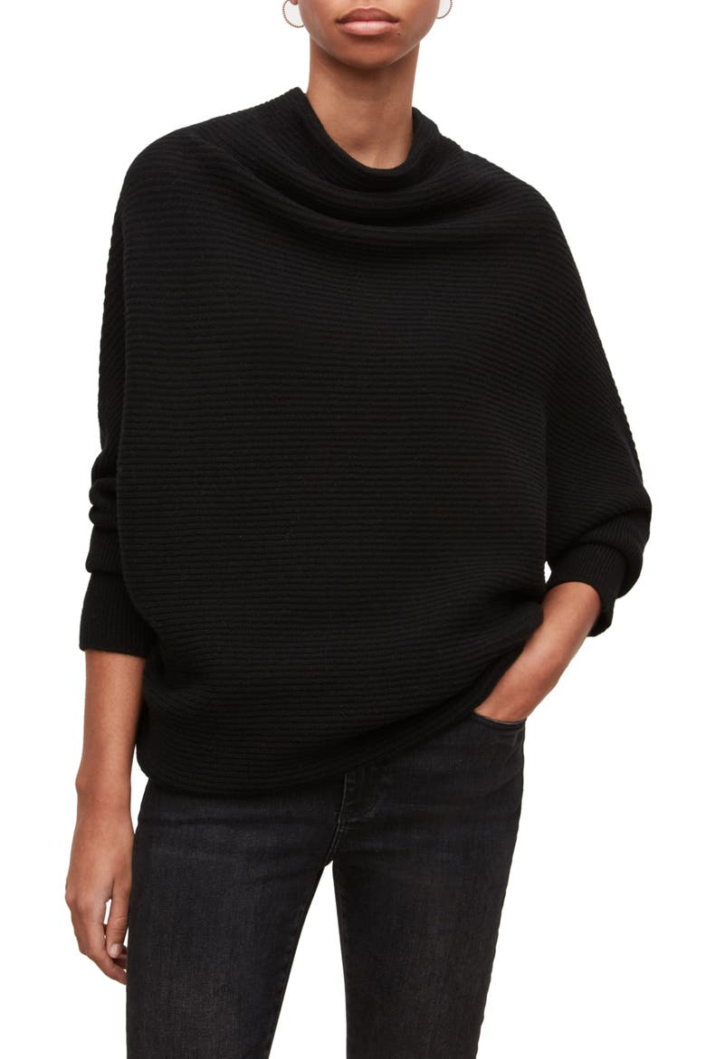 Ridley Funnel Neck Wool Sweater, Main, color, BLACK
