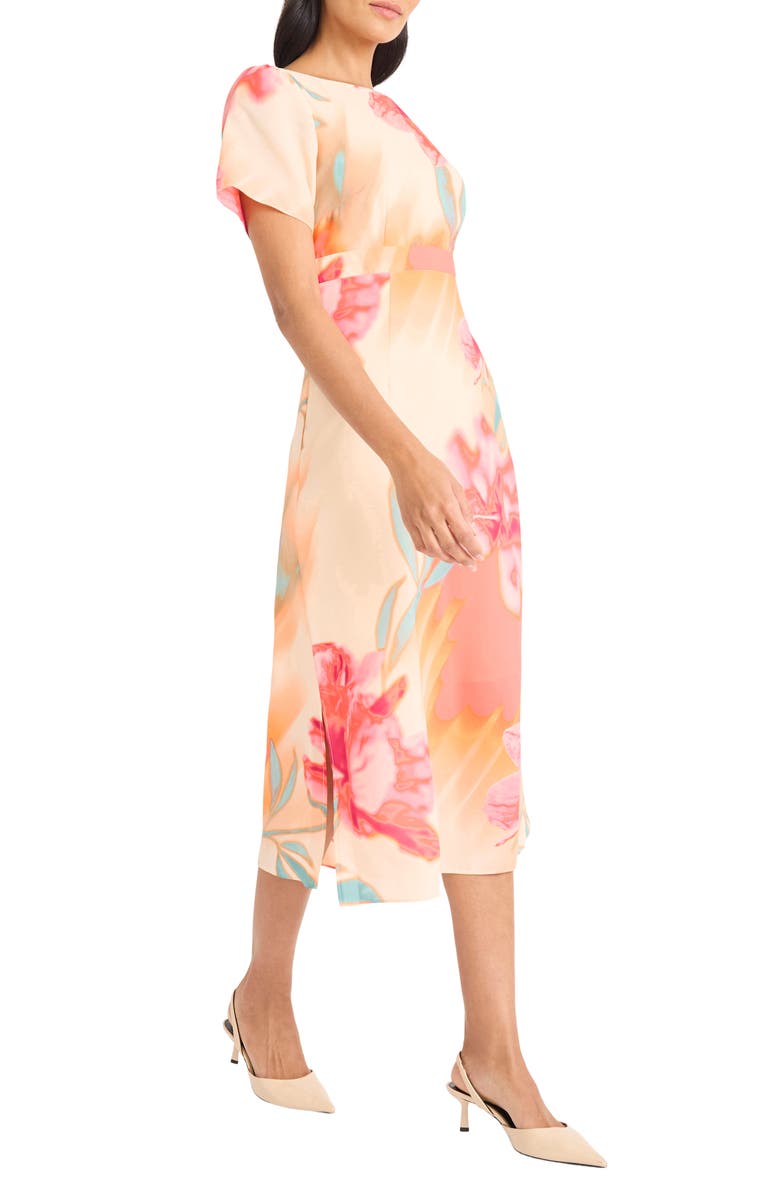 Maggy London Georgette Short Sleeve Midi Dress, Alternate, color, Cream/ Hot Coral