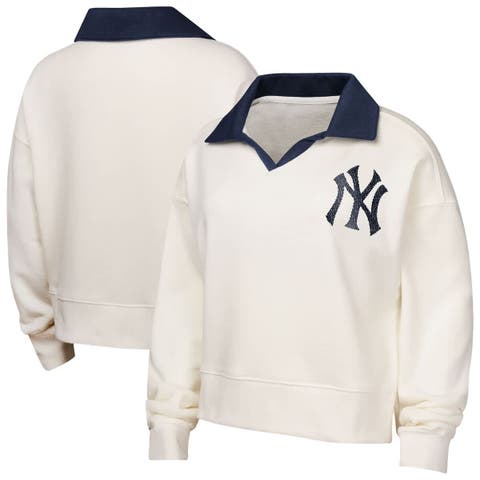 Girls Youth White New York Yankees Ballpark Hit Collared V-Neck Pullover Sweatshirt