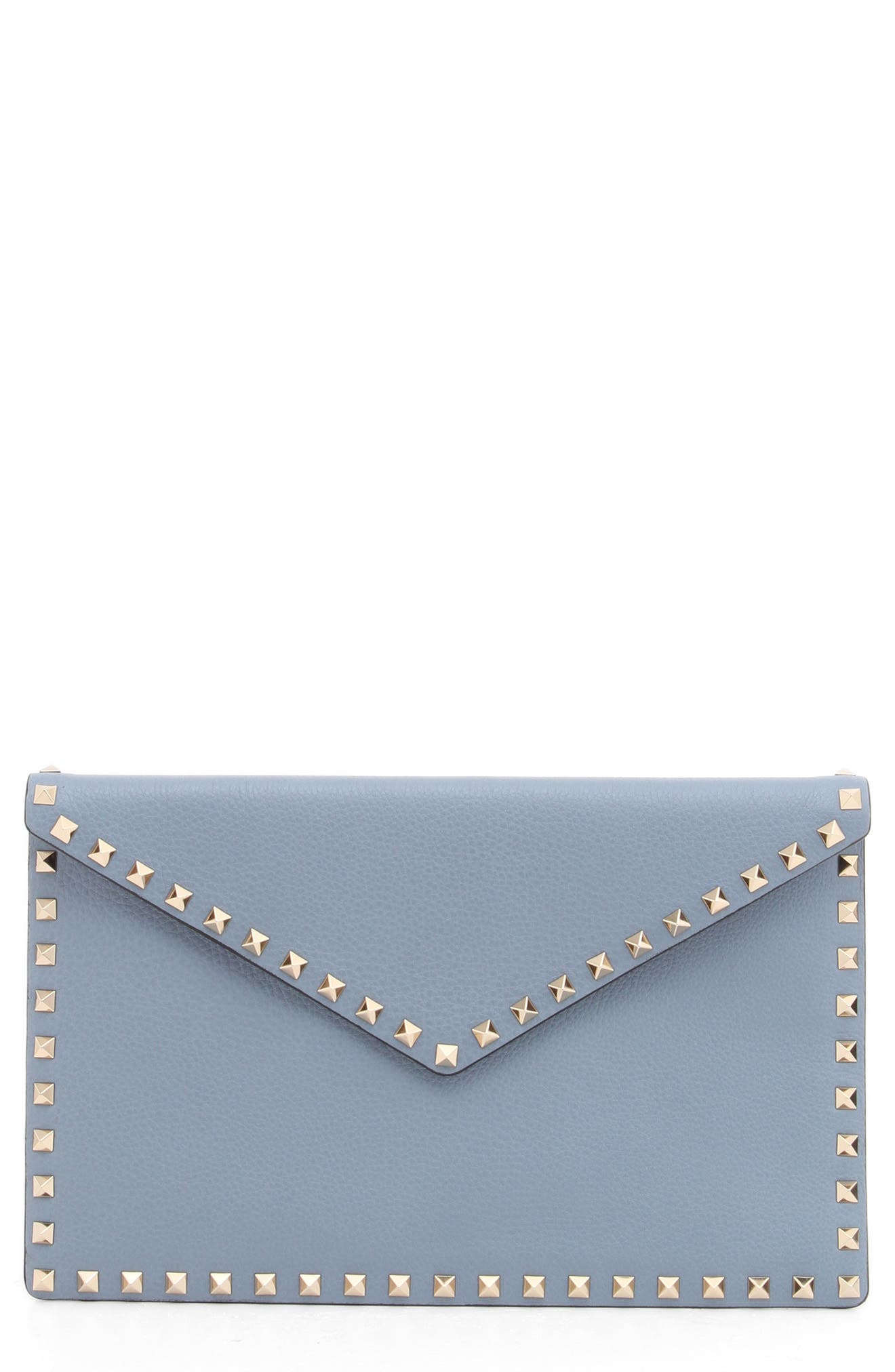 Rockstud Leather Envelope Pouch, Main, color, NIAGARA