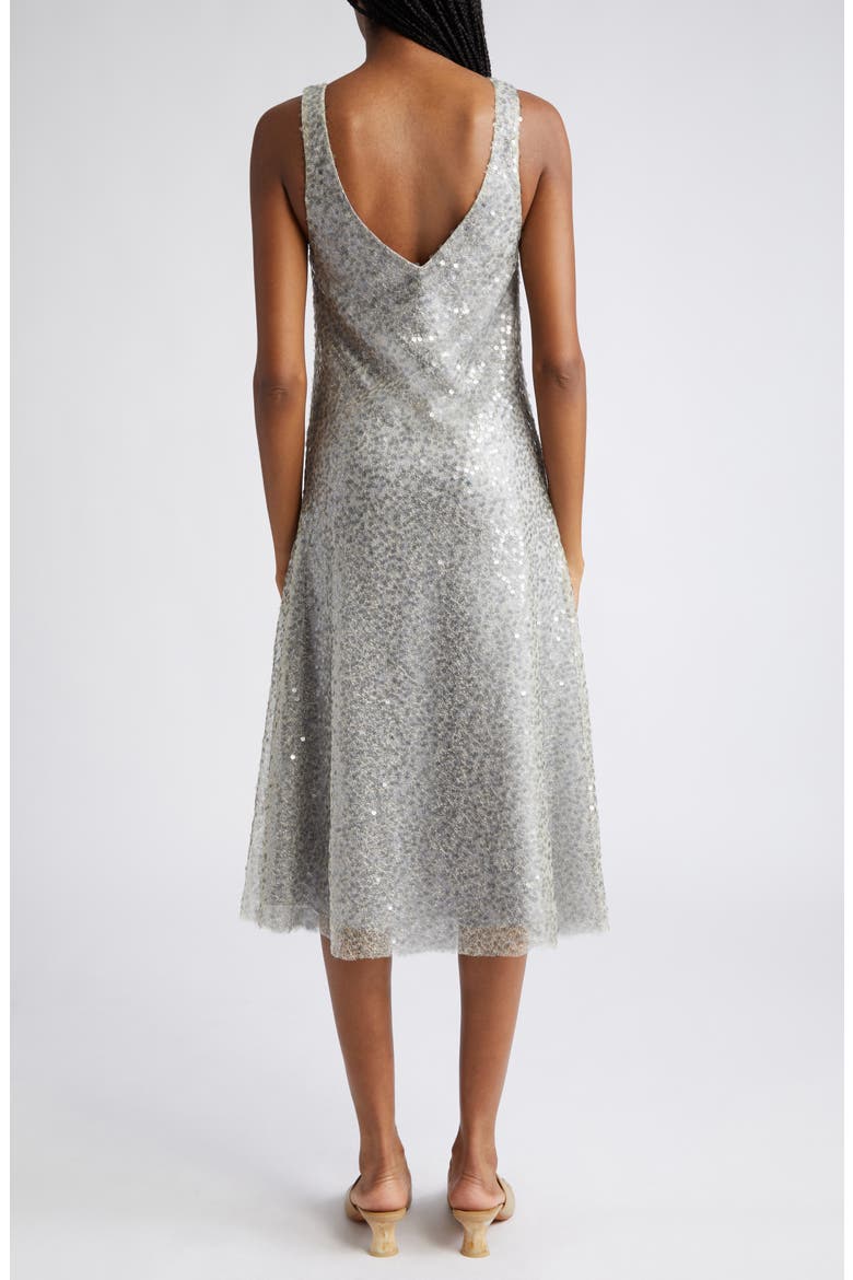 Plunge Neck Sequin Silk Midi Slipdress, Alternate, color, SEA SLATE