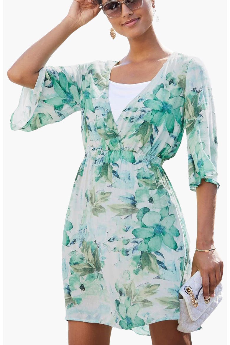 Floral Layered Look Dress, Main, color, Blue Multi