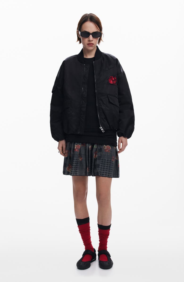 Desigual Cherry Bomber Jacket, Alternate, color, Black