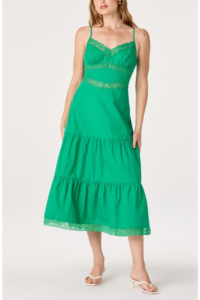 Berenice Lace Detail Tiered Cotton Dress, Alternate, color, GREEN