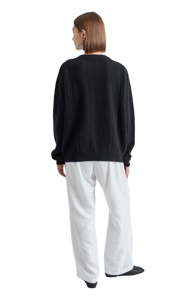 Almina Concept Ribbed Wool Crewneck Sweater, Alternate, color, Black