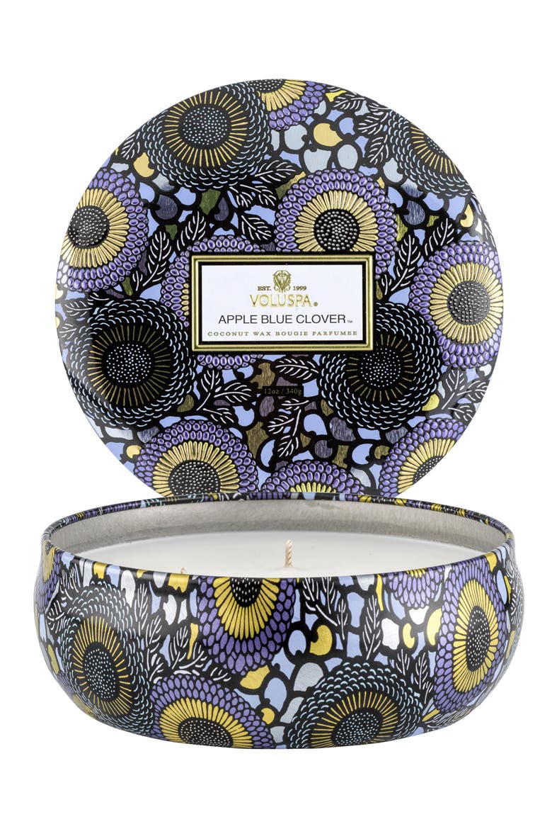 Apple Blue Clover Three-Wick Tin Candle, Main, color, APPLE BLUE CLOVER