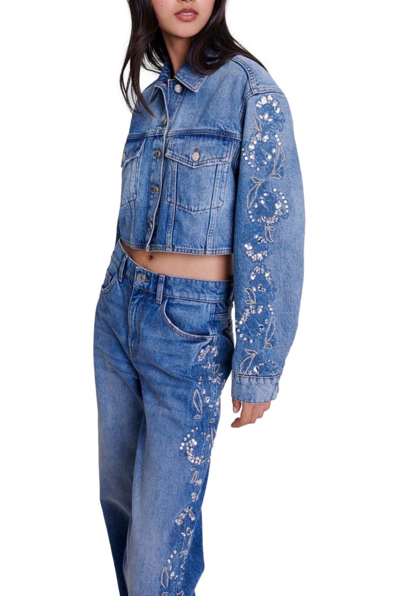 Embroidered denim jacket, Alternate, color, Blue