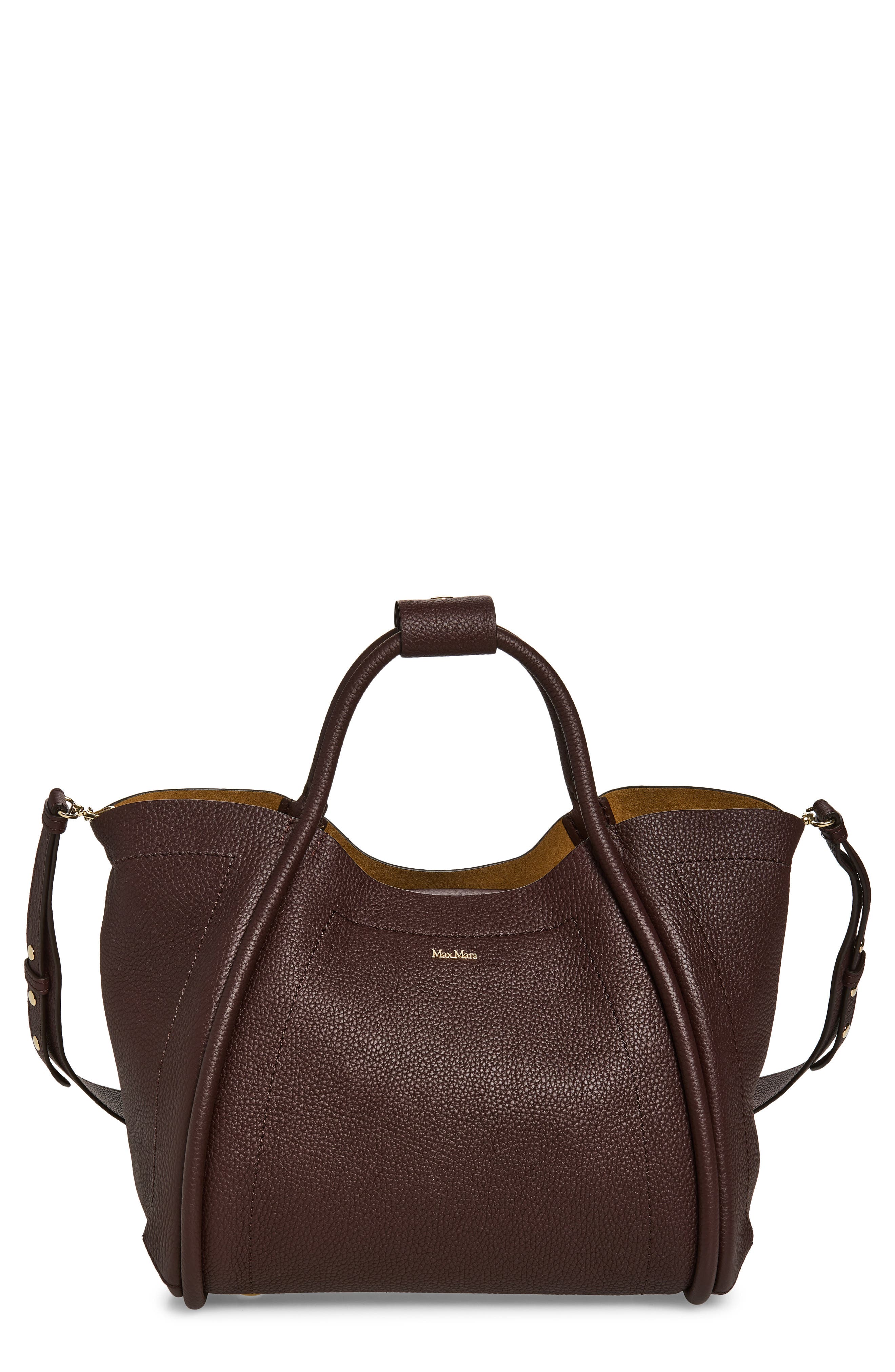 Max Mara Marine Grained Leather Tote, Main, color, Bordeaux