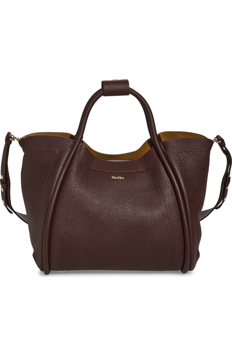 Max Mara Marine Grained Leather Tote, Main, color, Bordeaux