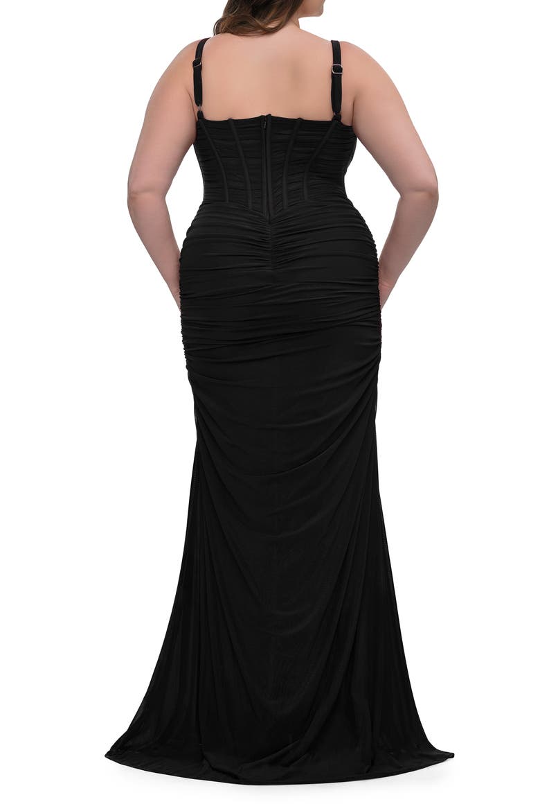 Corset Net Jersey Plus Size Dress with V-Neck, Alternate, color, Black