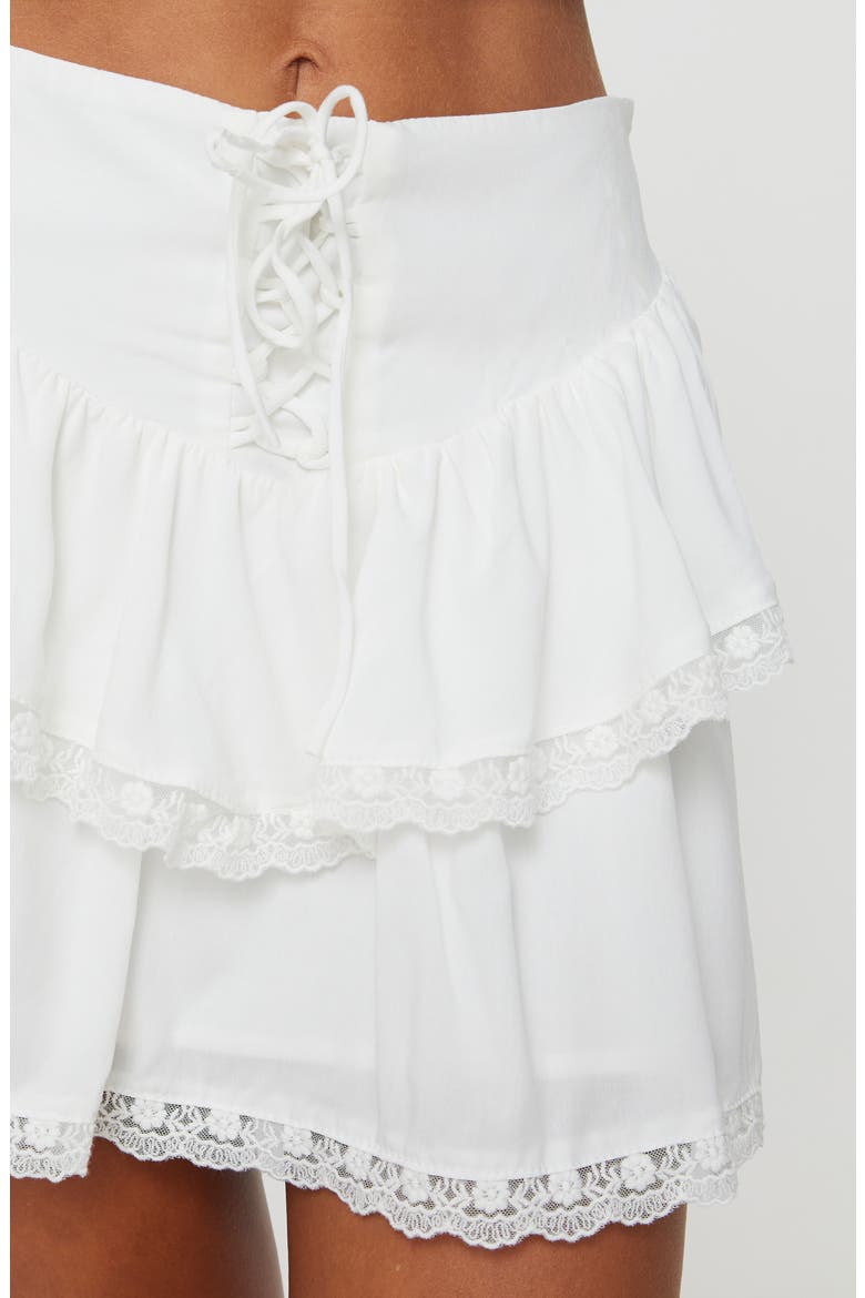 Capshaw Tiered Lace Trim Miniskirt, Alternate, color, WHITE