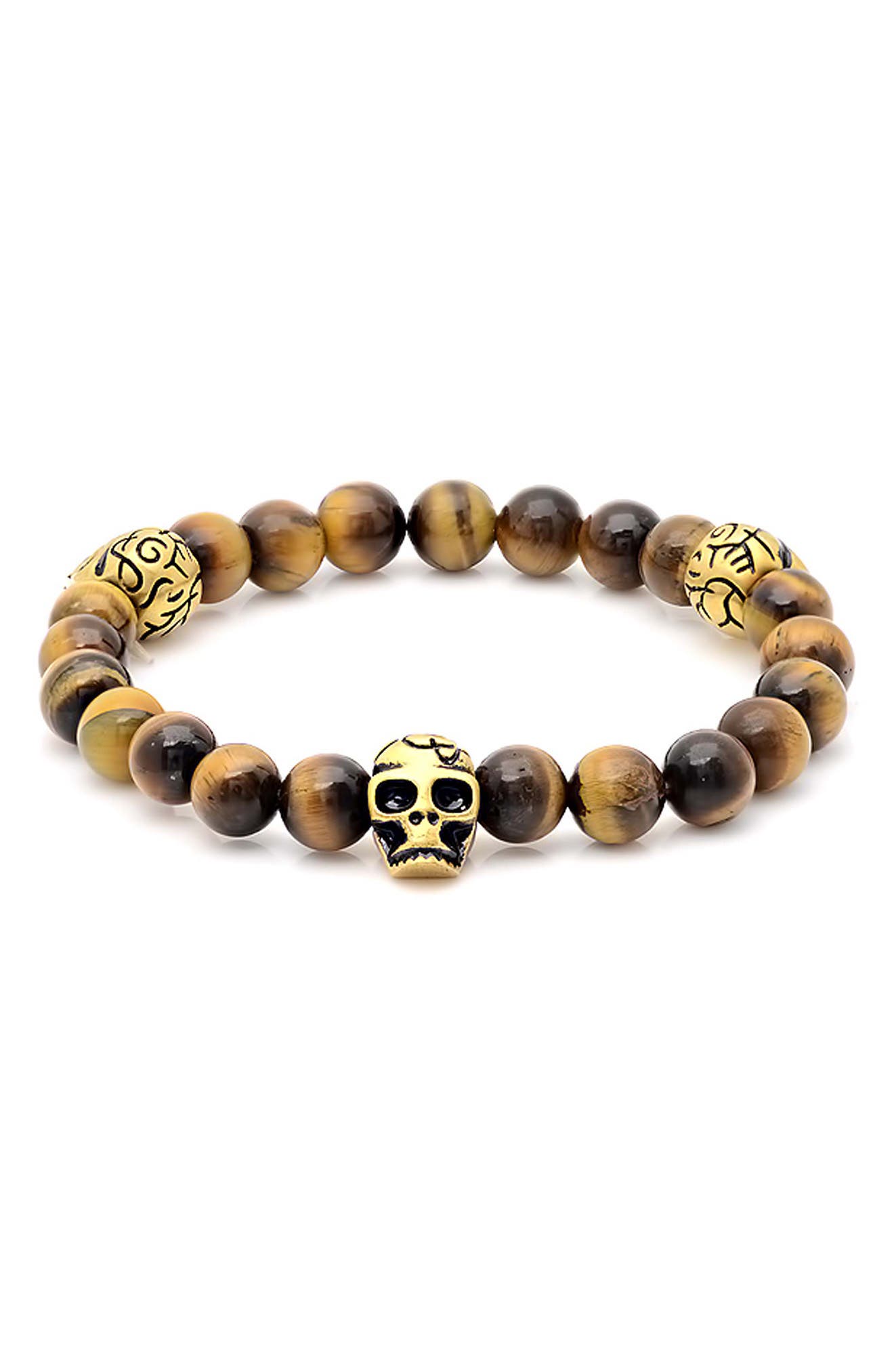 Men's Skull Tiger's Eye Stretch Bracelet