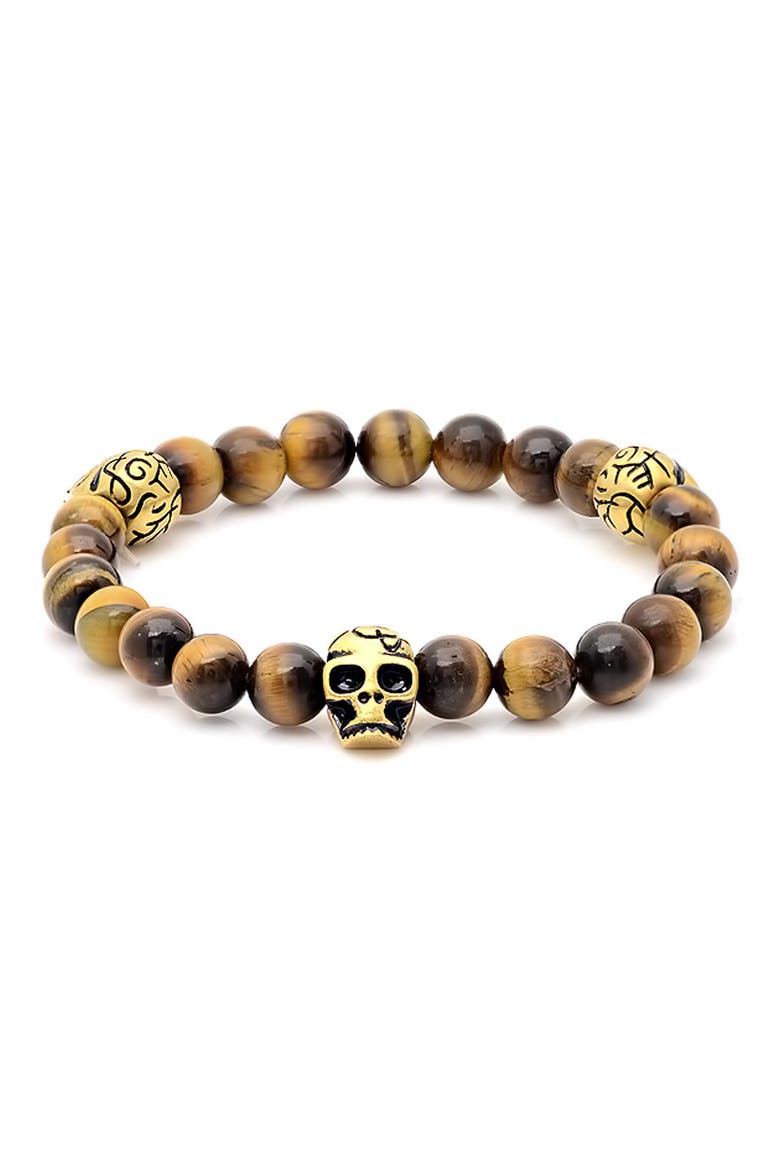 Men's Skull Tiger's Eye Stretch Bracelet, Main, color, BROWN