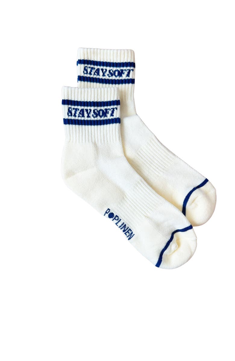POPLINEN Stay Soft Organic Cotton Stripe Socks, Main, color, Navy