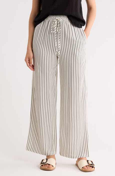 Drawstring Wide Leg Striped Pants