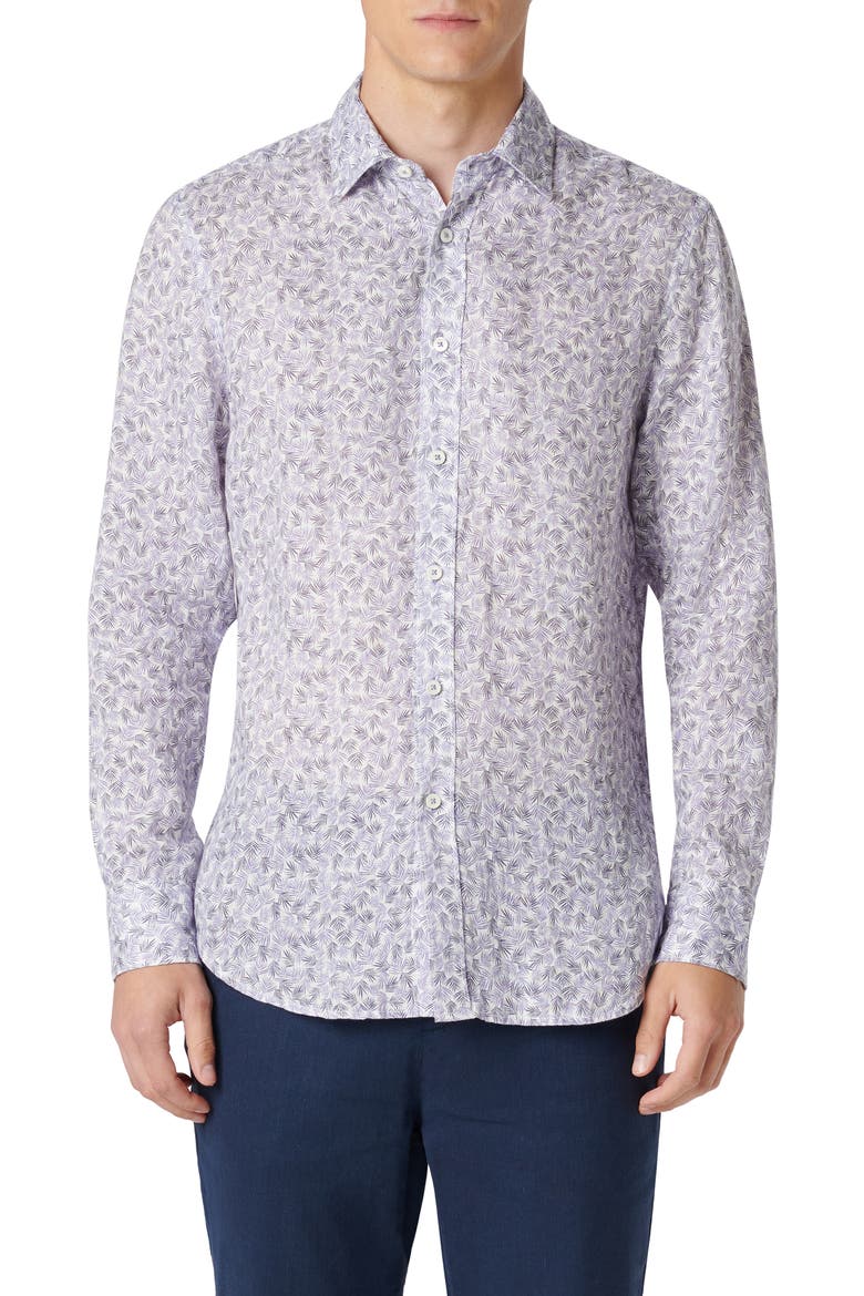 Julian Linen Shaped Fit Button-Up Shirt, Main, color, LILAC