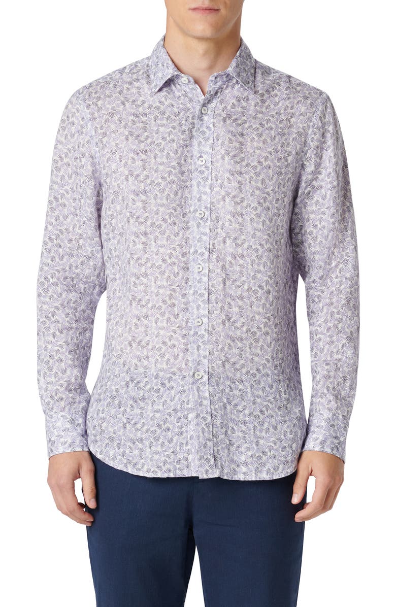 Bugatchi Julian Linen Shaped Fit Button-Up Shirt, Main, color, 