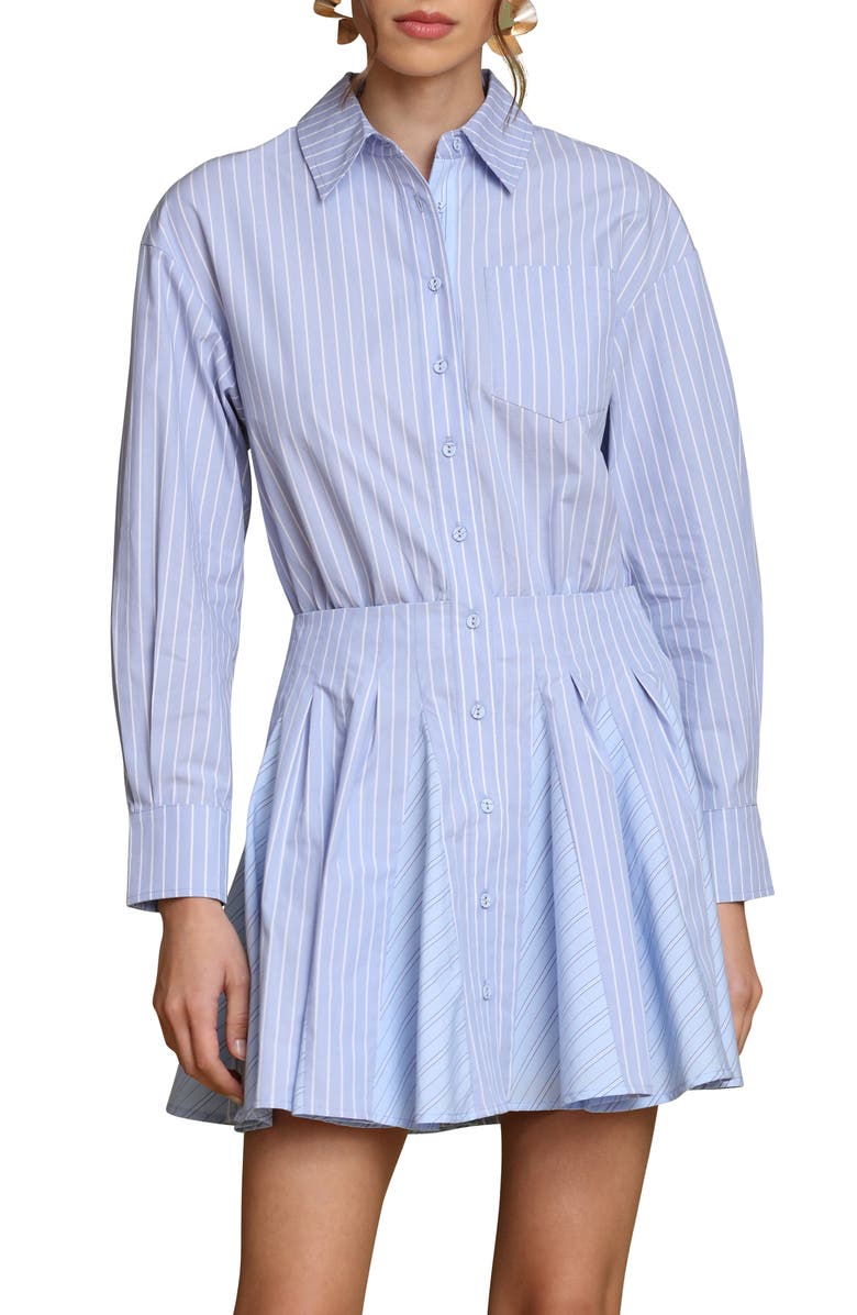Avec Les Filles Stripe Long Sleeve Cotton Button-Up Minidress, Alternate, color, Blue Stripe Multi