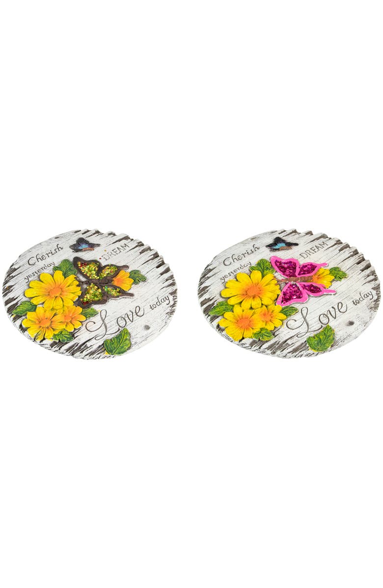 Northlight Set of 2 "Love Today" Outdoor Floral Garden Stones 10", Alternate, color, Purple