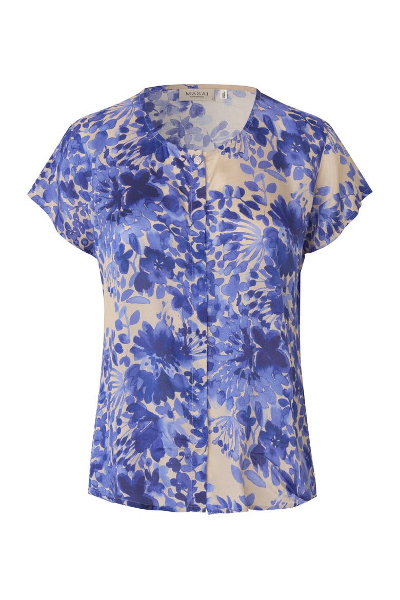 MaLa Round-Neck Short Sleeve Blouse, Alternate, color, Medieval Blue