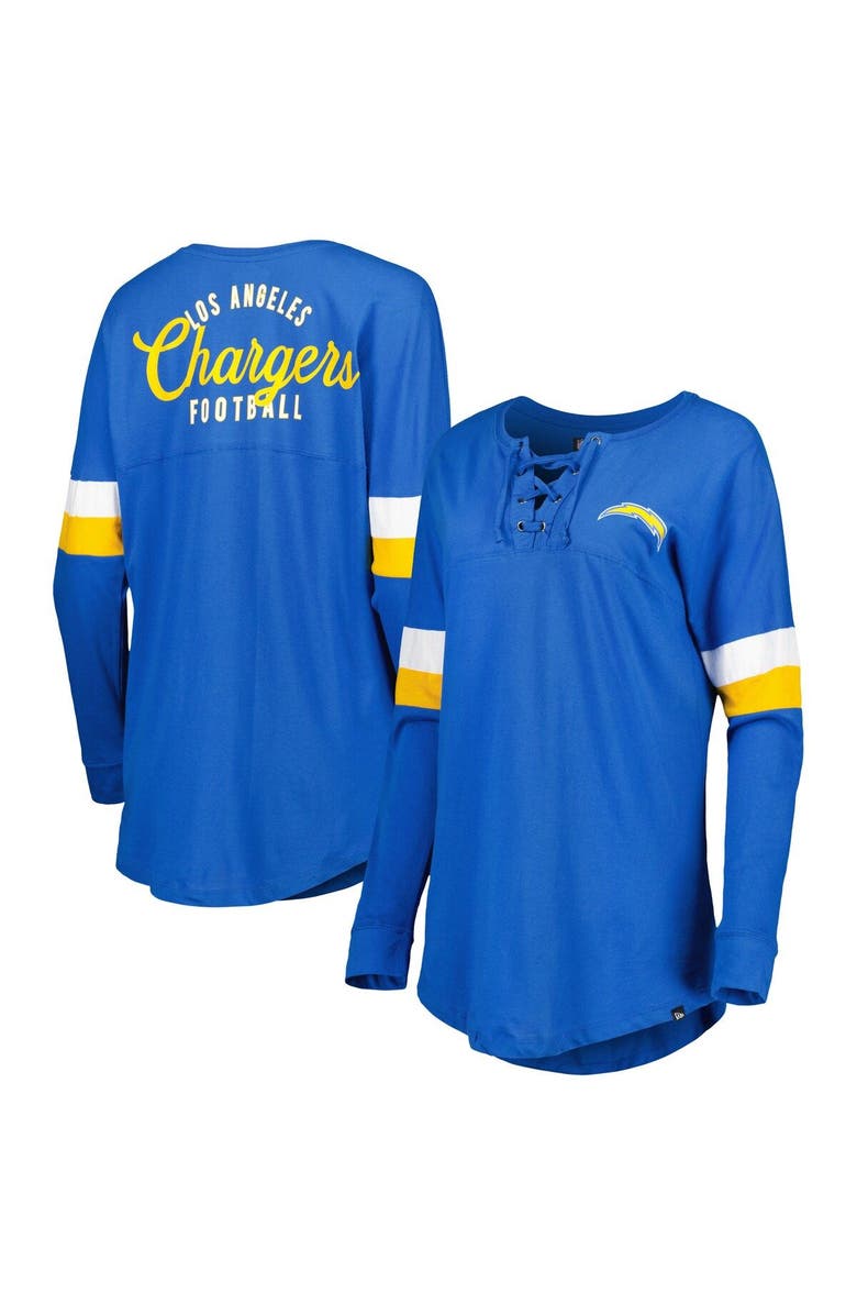 New Era Women's New Era Powder Blue Los Angeles Chargers Athletic Varsity Lightweight Lace-Up Long Sleeve T-Shirt, Main, color, Powder Blue