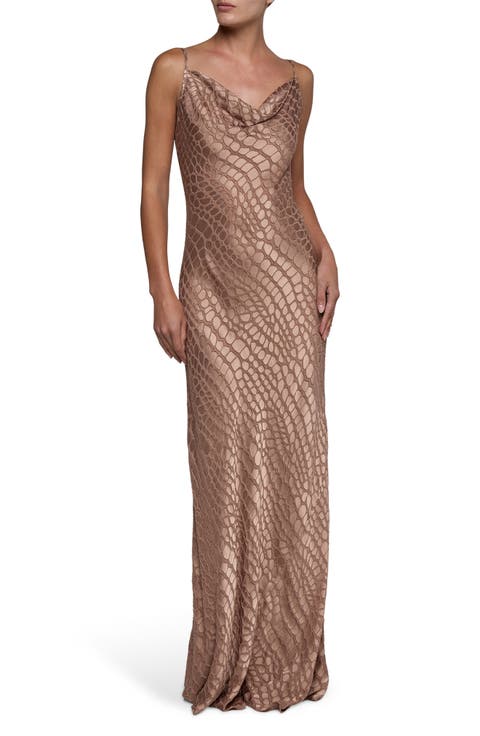 Christine Cowl Neck Burnout Satin Gown