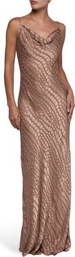 L'AGENCE Christine Cowl Neck Burnout Satin Gown