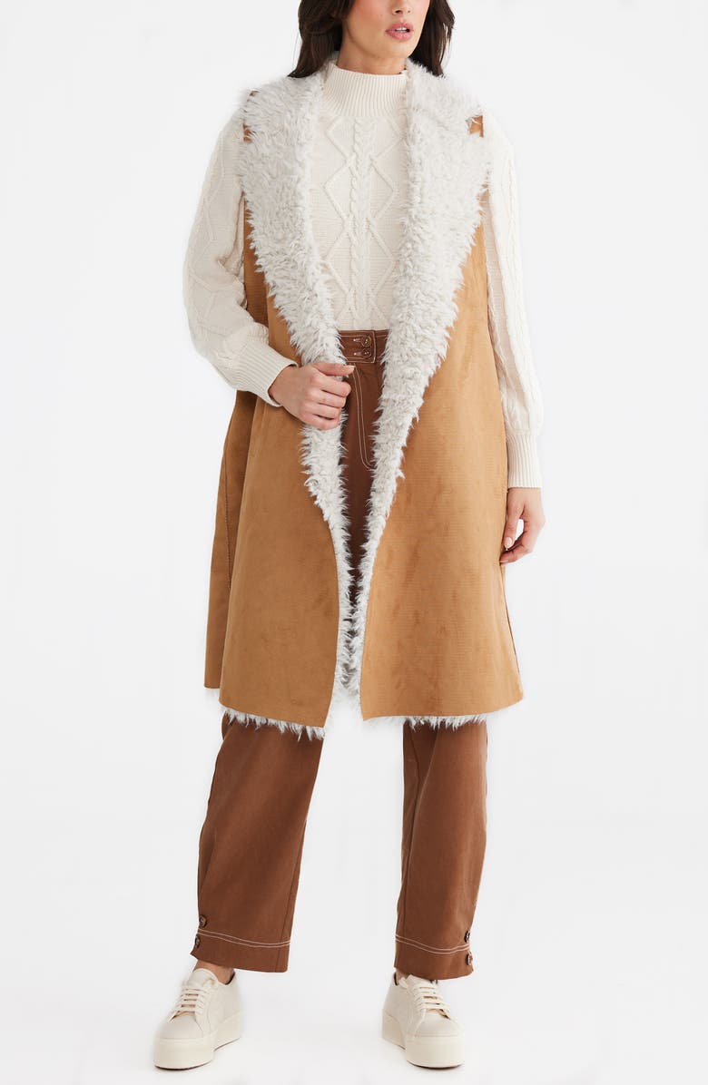 Talisman the Label Wanderer Faux Suede Vest with Faux Fur Lining, Alternate, color, Tan