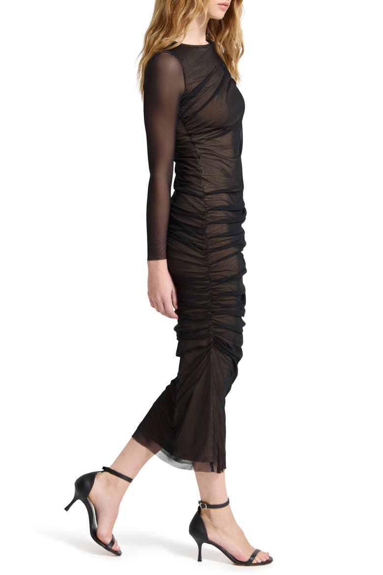Gia Long Sleeve Mesh Maxi Dress, Alternate, color, BLACK AND SAND