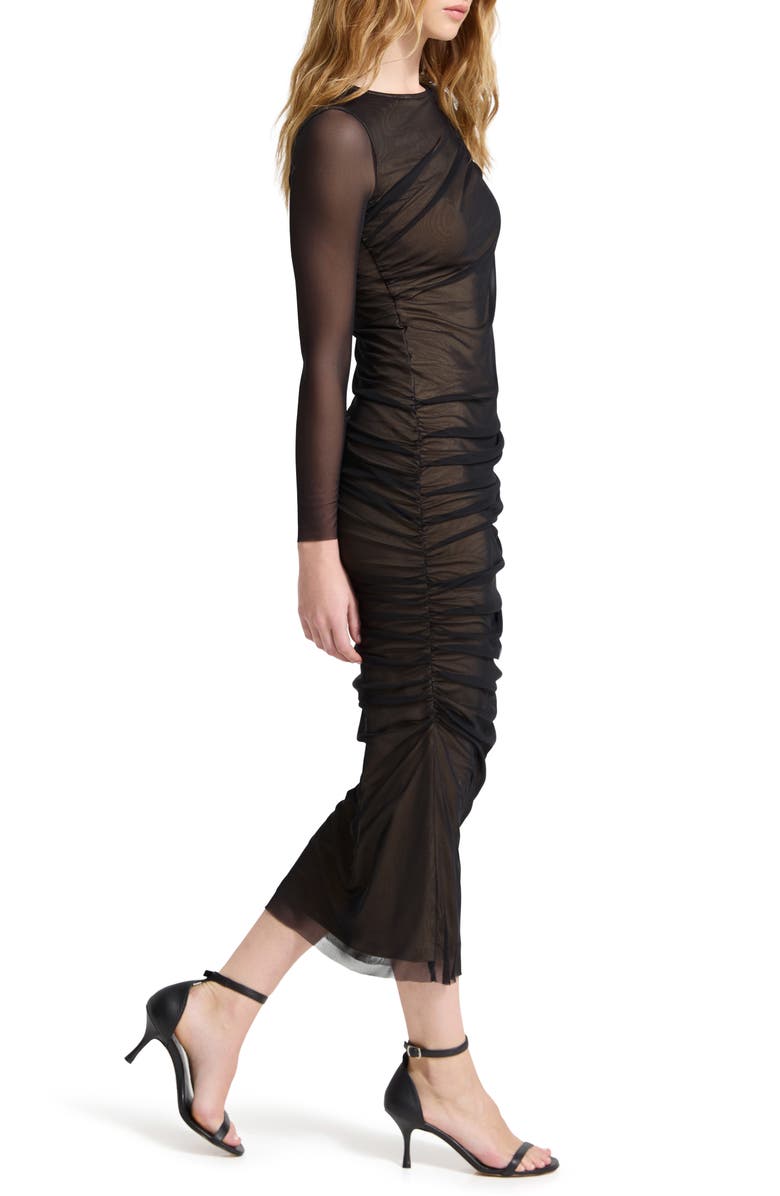 Marcella Gia Long Sleeve Mesh Maxi Dress, Alternate, color, Black And Sand