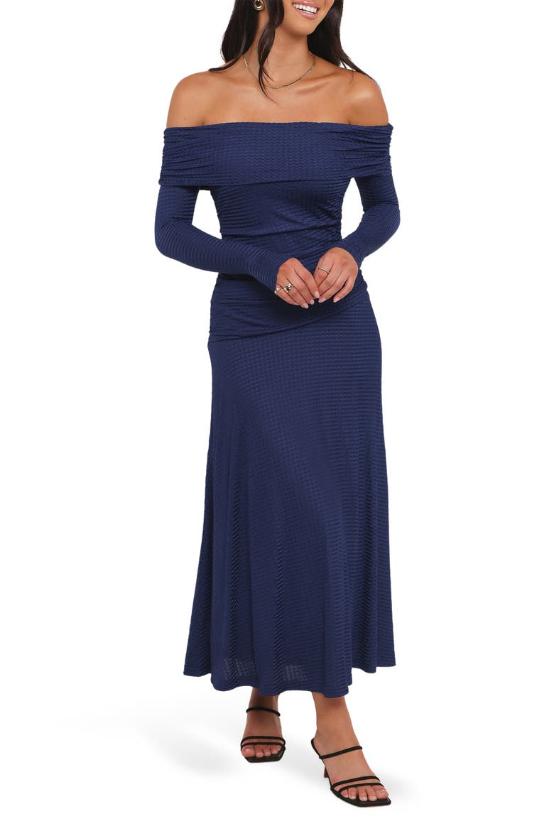 women's off the shoulder long sleeve dress Red Off Shoulder Ruched Long Sleeve Midi Dress PinkBlush