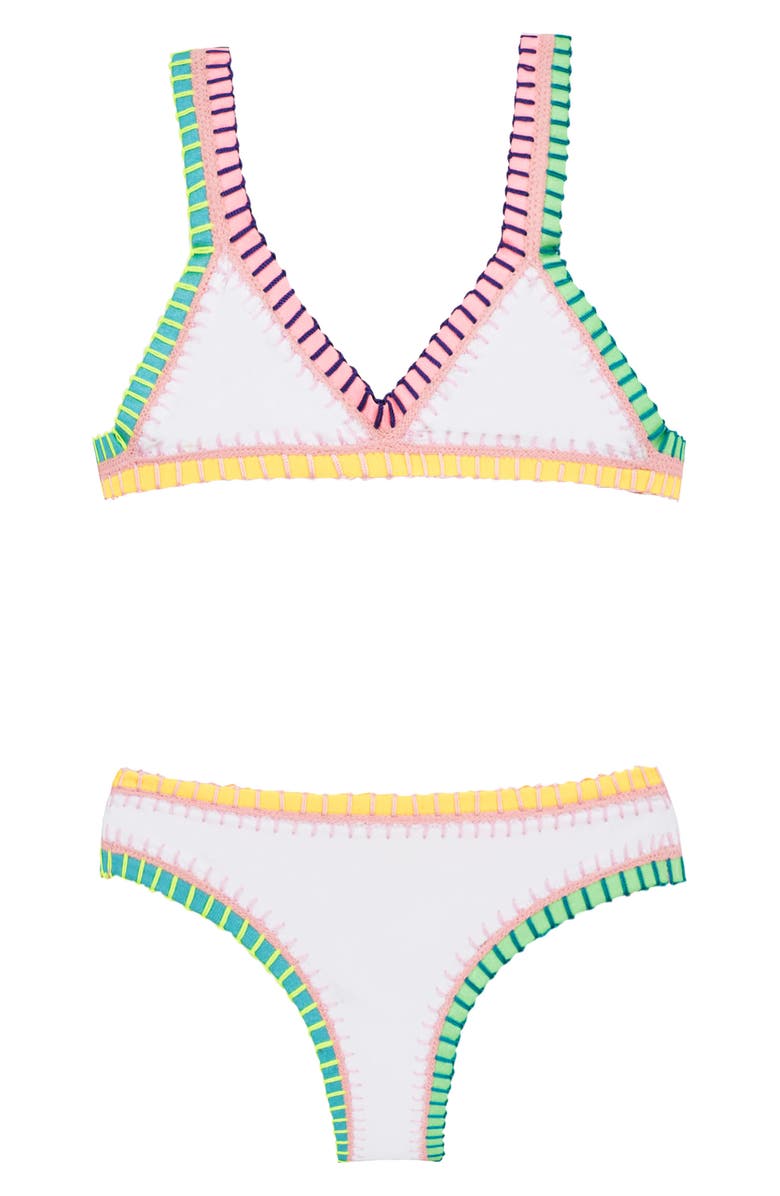 PQ SWIM Kids' Rainbow Embroidered Two-Piece Swimsuit, Main, color, Water Lily