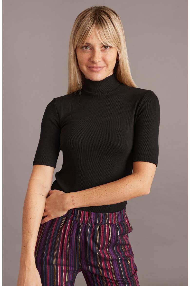 Lexi Rib Mock Neck Top, Alternate, color, BLACK