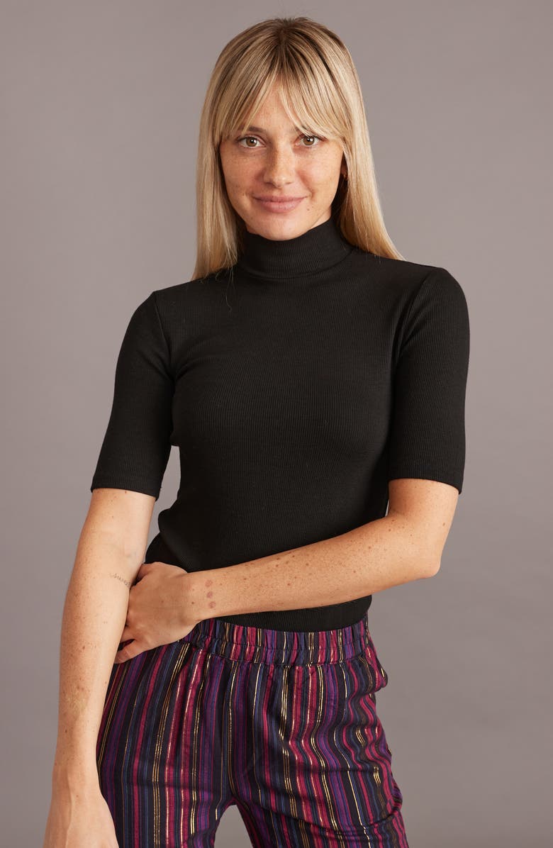 Marine Layer Lexi Rib Mock Neck Top, Alternate, color, Black
