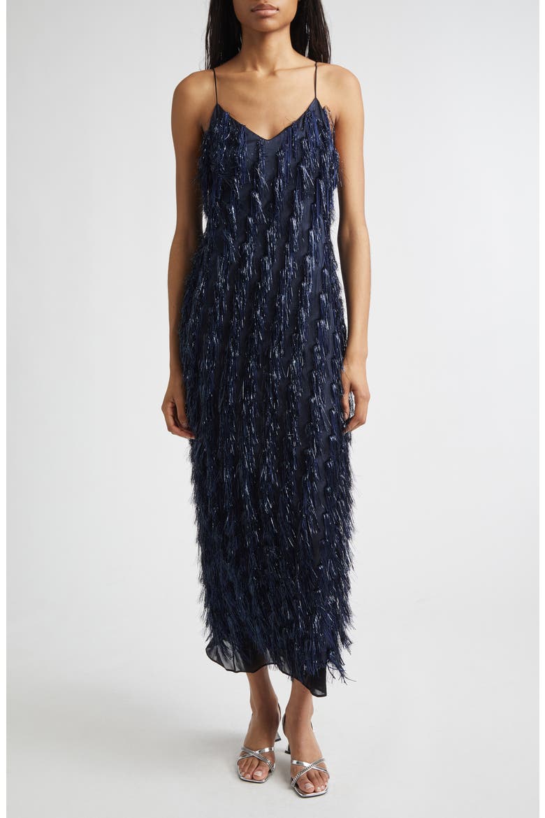 Metallic Tinsel Satin Slipdress, Main, color, NAVY