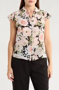 Alice + Olivia Martel Floral Flutter Sleeve Silk Button-Up Shirt